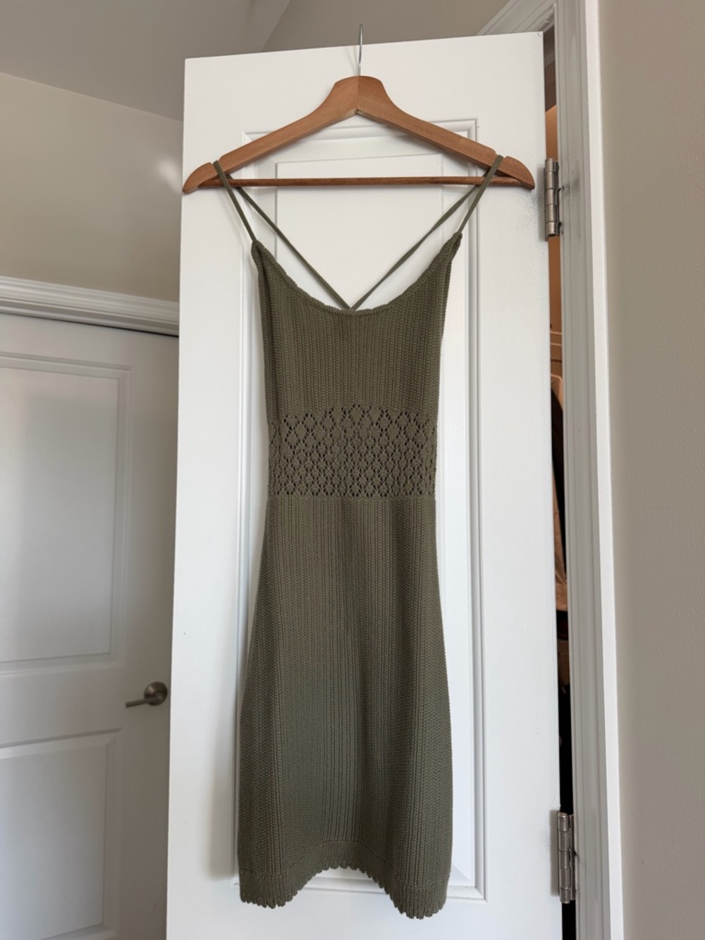 Forever 21 Olive Knit Spaghetti-Strap Mini Dress